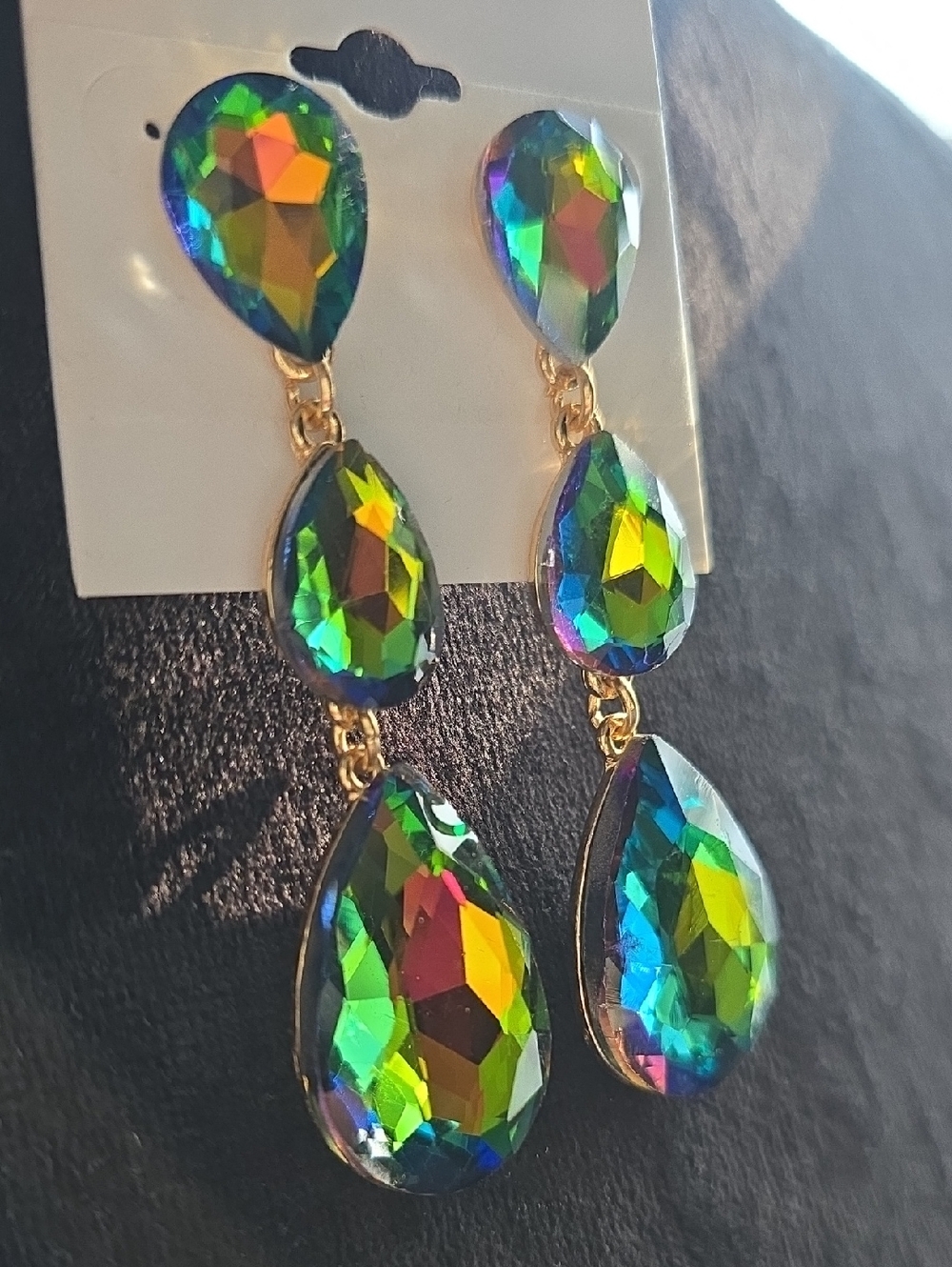 Iridiscent Crystal Teardrop Dangle Earrings - Multicolor